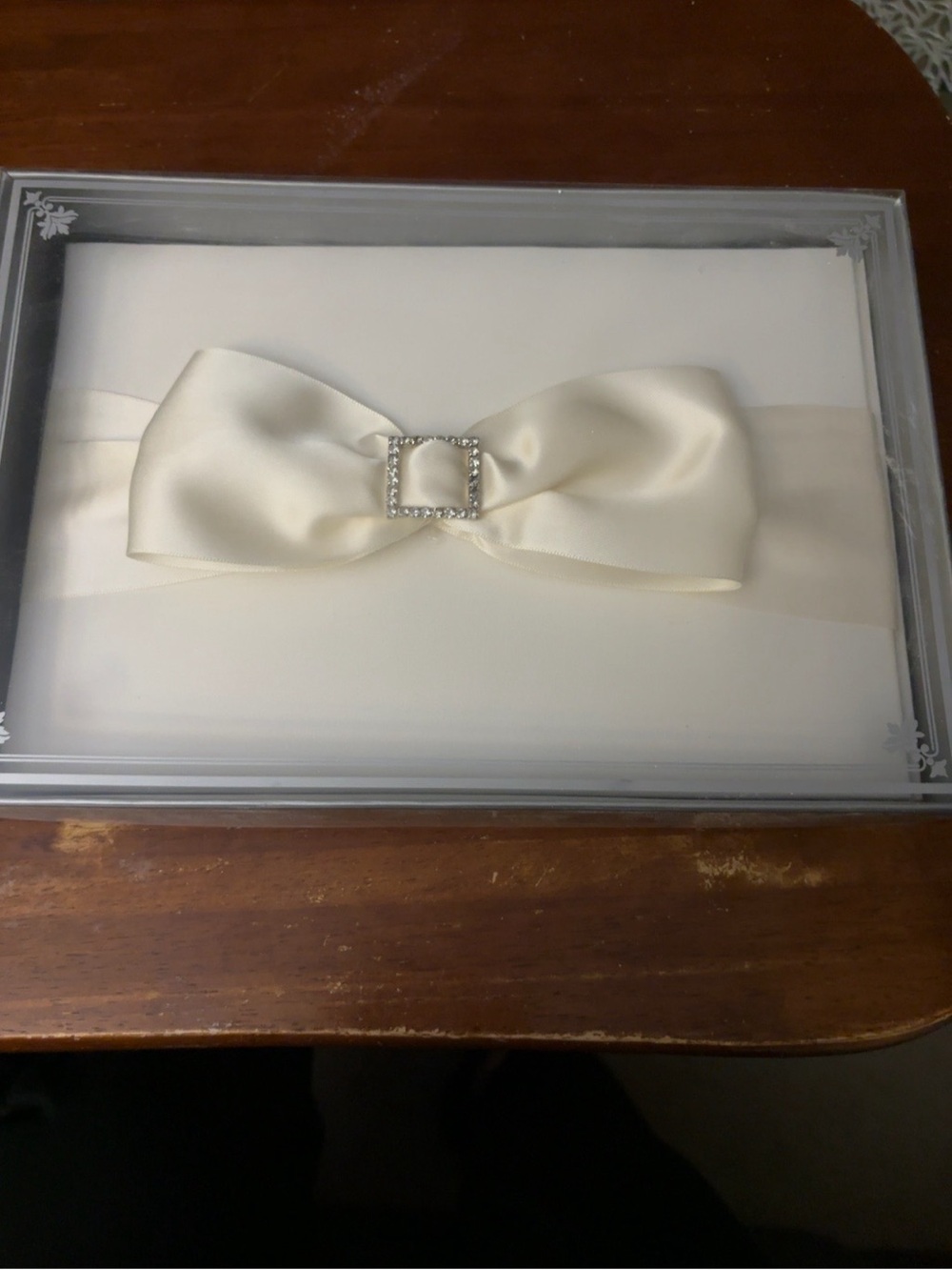 New in Box Ivory Satin Bow Belt with Rhinestone Buckle Wedding Guest Book